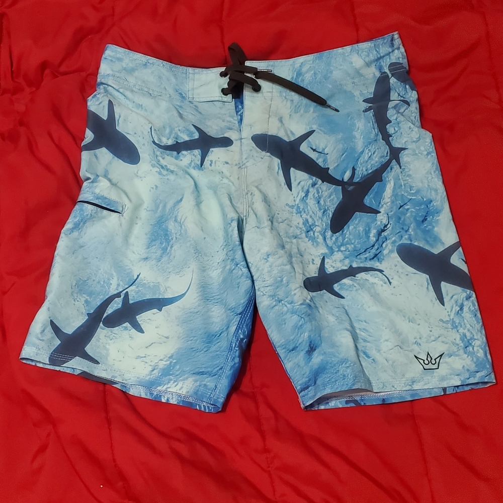 Blue Shark Print Swim Shorts
